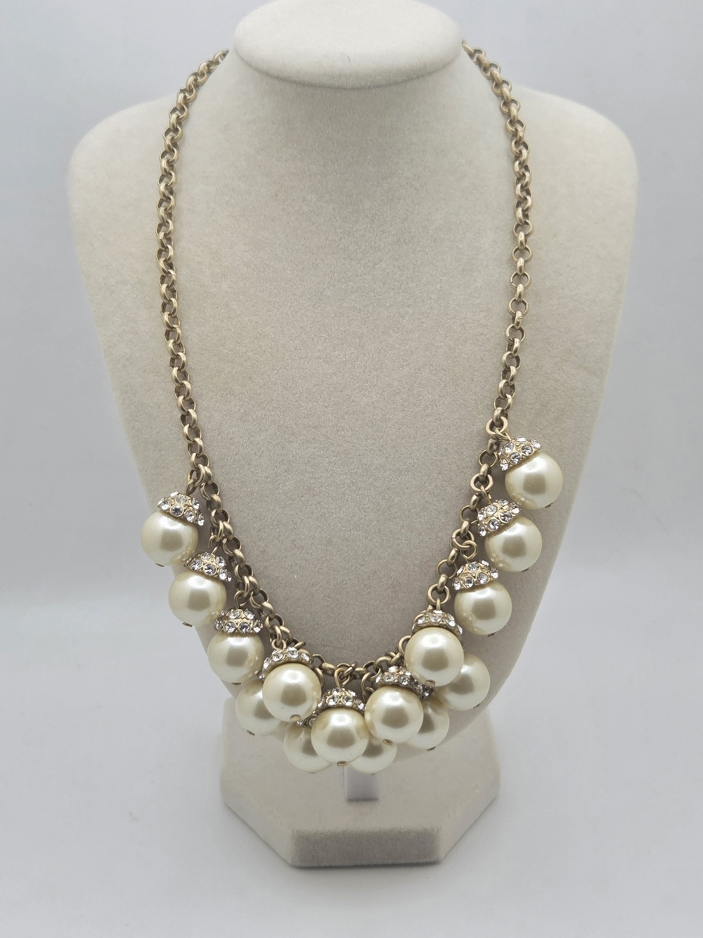 J. Crew Faux Pearl & Rhinestone Rondelle Statement Necklace - 20"